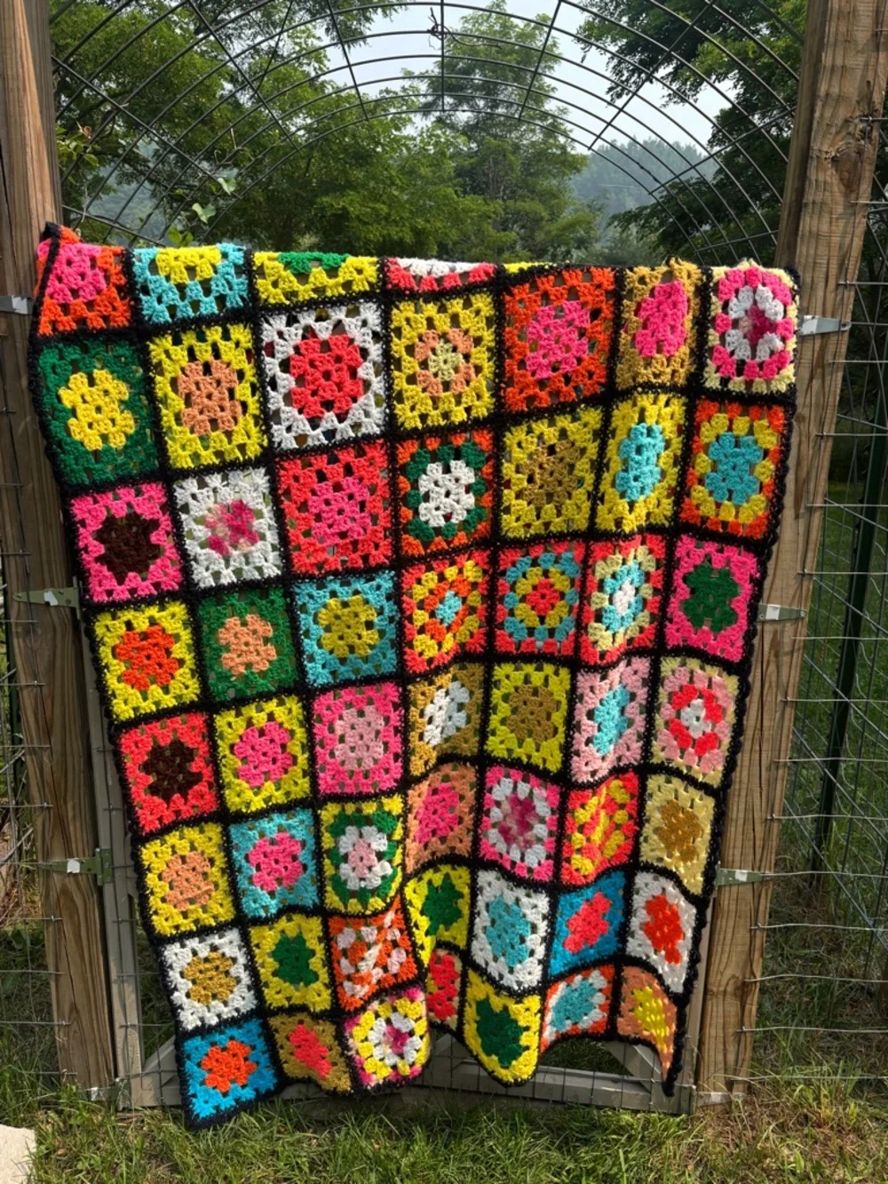 Colorful Crochet Granny Square Throw Blanket